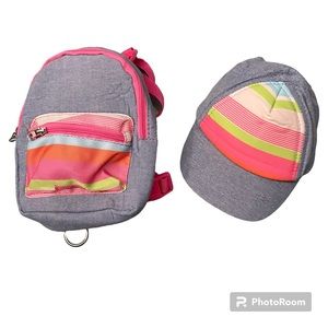 LIKE NEW Top Paw Denim Stripe Fabric Dog Hat and Backpack Set Size S/M